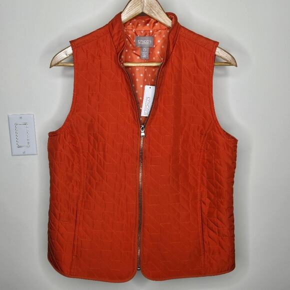 CHICOS Orange Quilted Vest with Pockets Size 0/Small - Picture 2 of 9